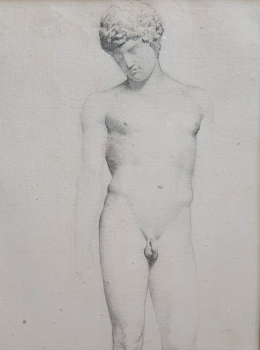 Camille Bellanger Naked Man Ephebe Nineteenth Drawing After The Antique-photo-2