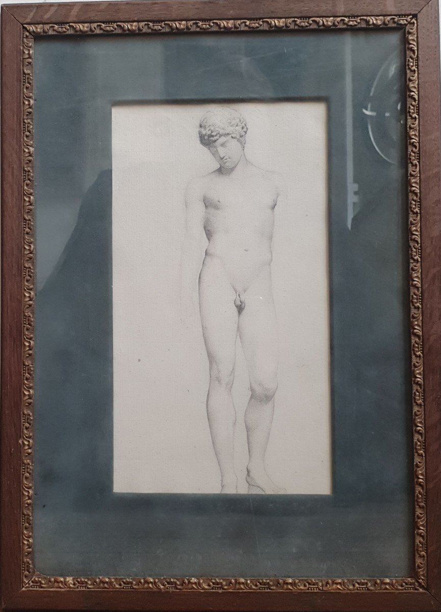 Camille Bellanger Naked Man Ephebe Nineteenth Drawing After The Antique-photo-4