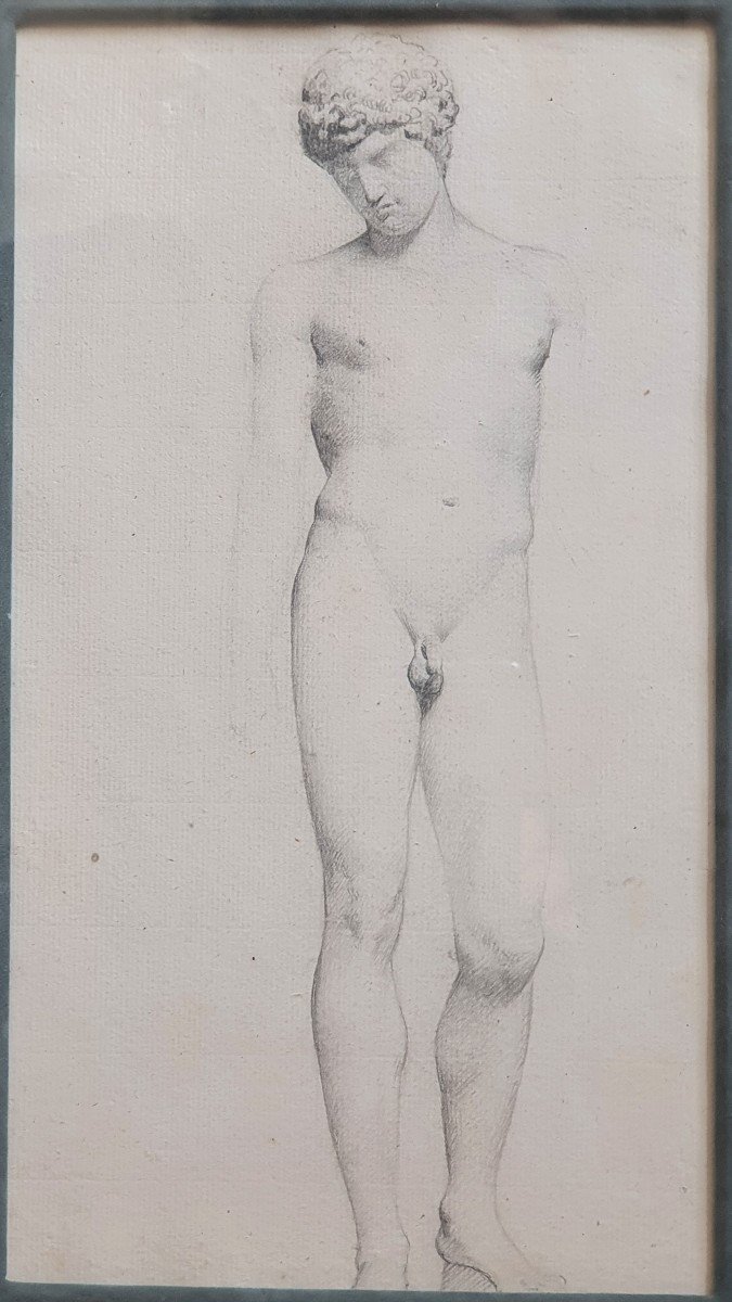 Camille Bellanger Naked Man Ephebe Nineteenth Drawing After The Antique-photo-1