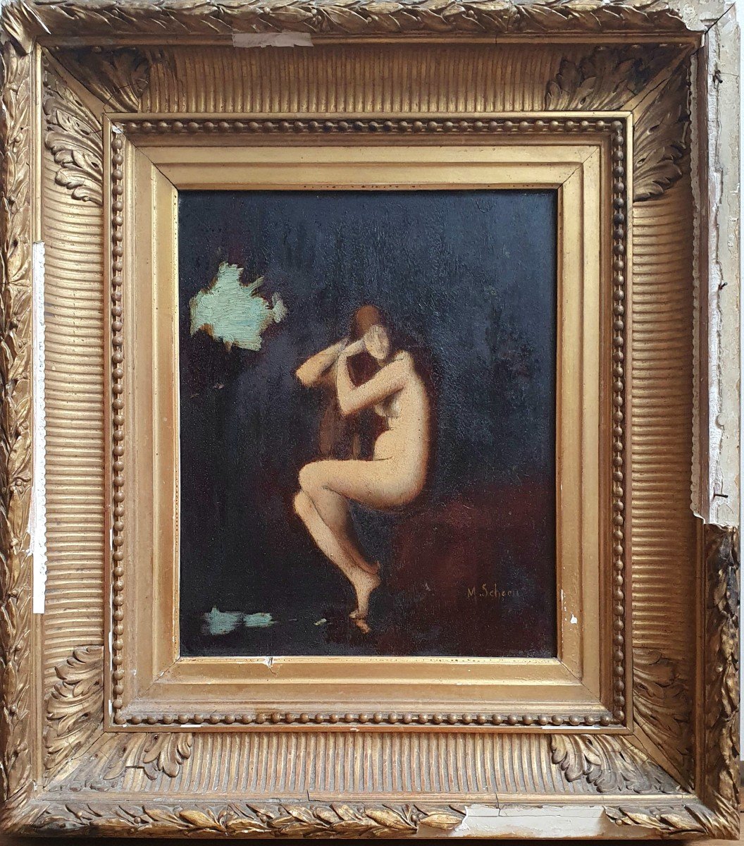 Naked Woman Oil On Panel XIXth School Of Jean Jacques Henner-photo-2