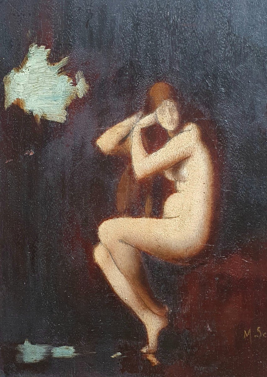 Naked Woman Oil On Panel XIXth School Of Jean Jacques Henner-photo-3