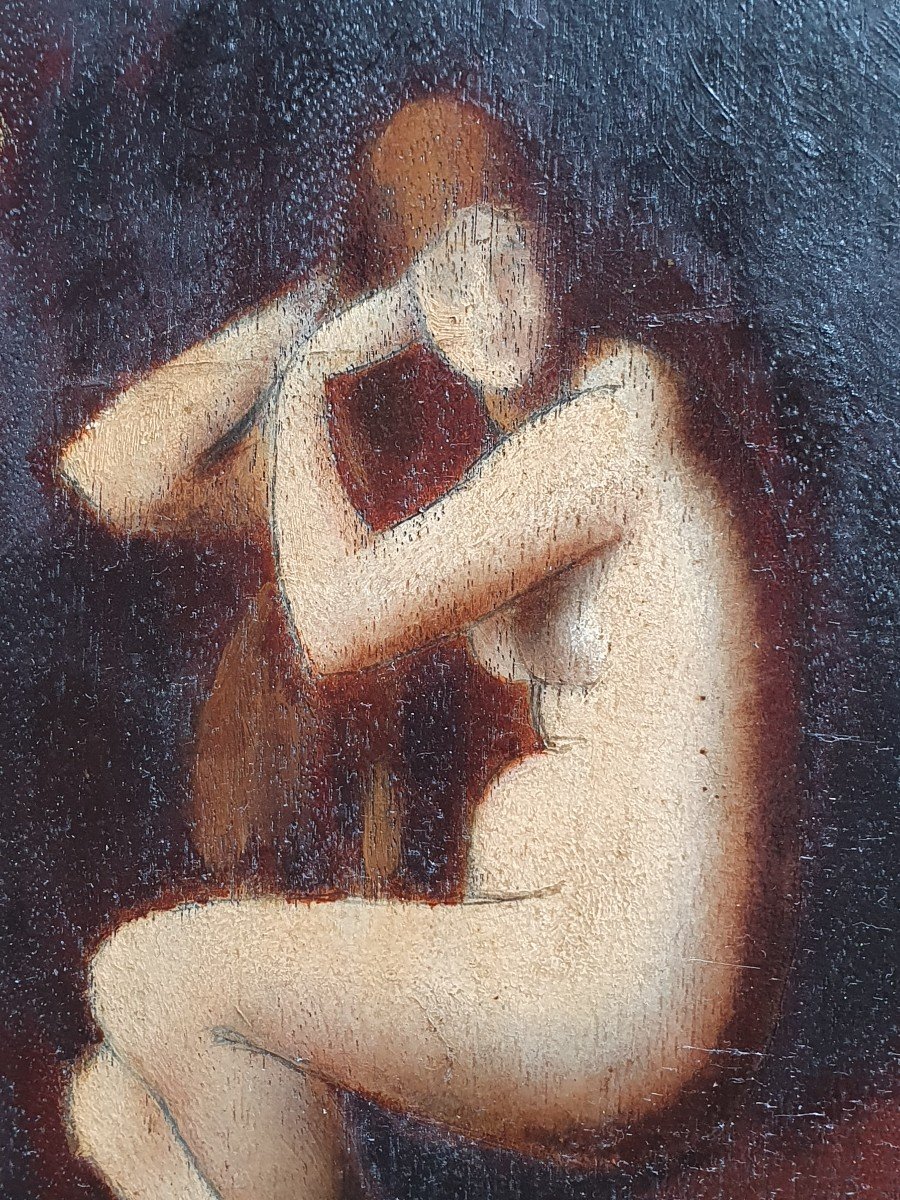 Naked Woman Oil On Panel XIXth School Of Jean Jacques Henner-photo-1