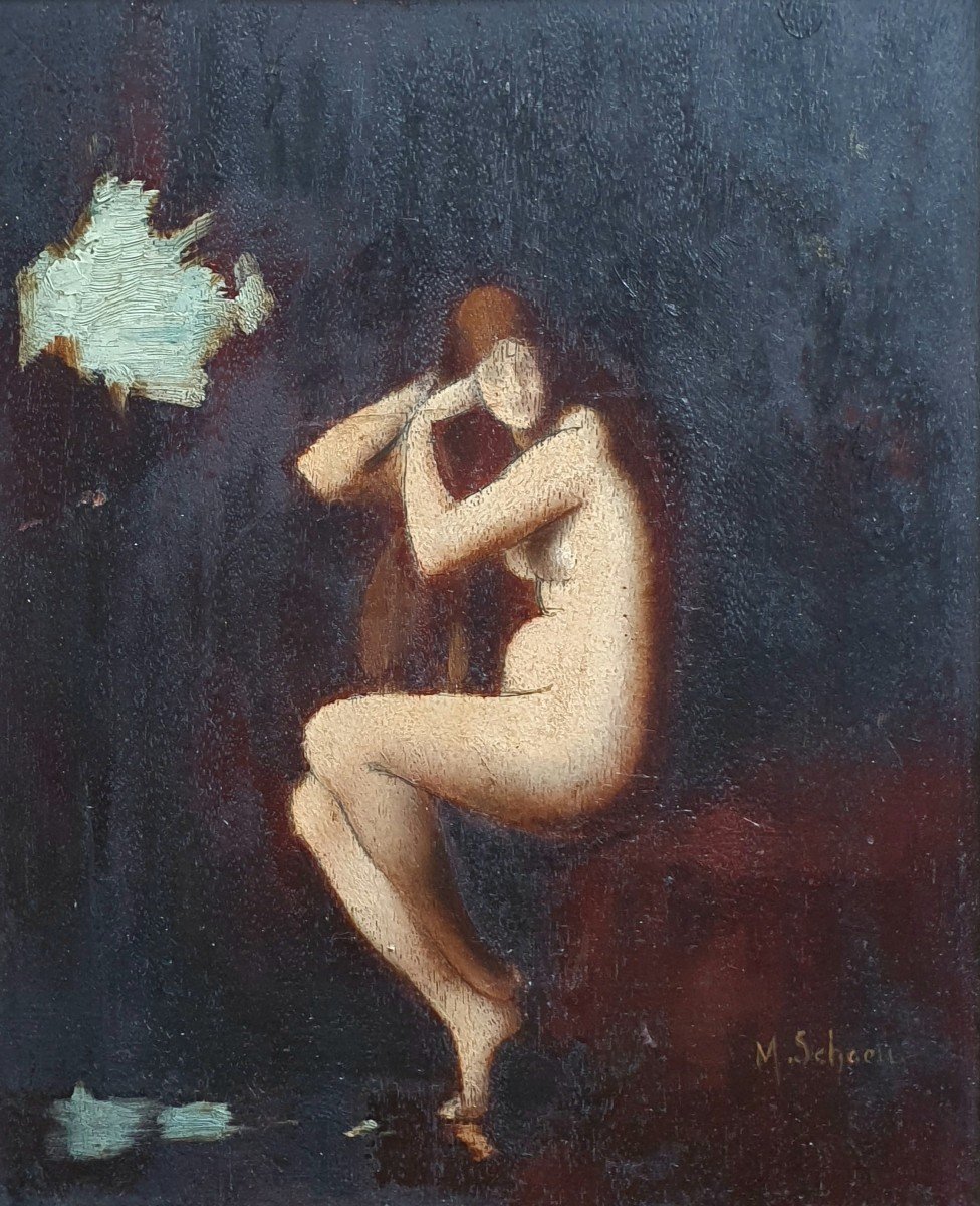 Naked Woman Oil On Panel XIXth School Of Jean Jacques Henner