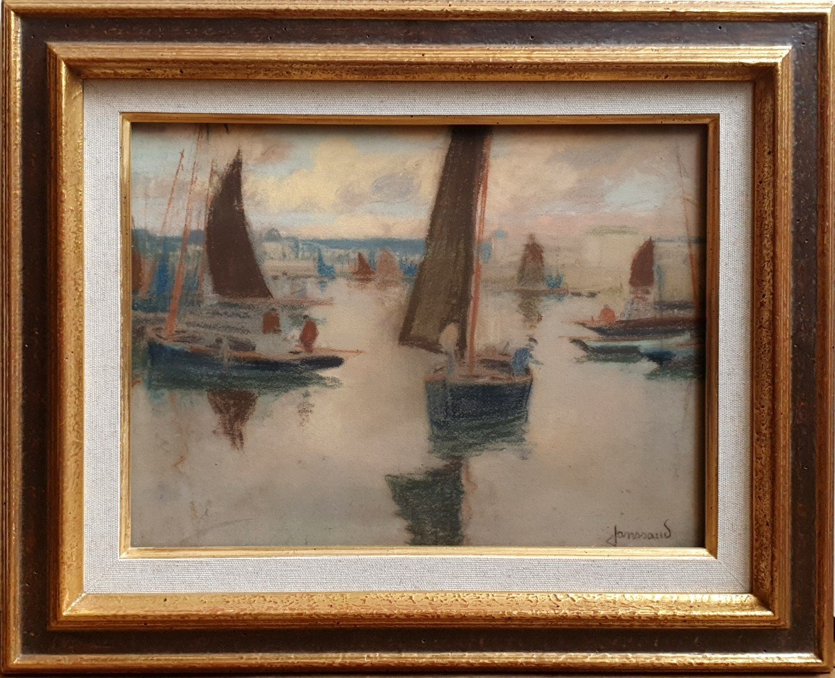 Mathurin Janssaud The Fishermen In The Port Of Concarneau Pastel-photo-2