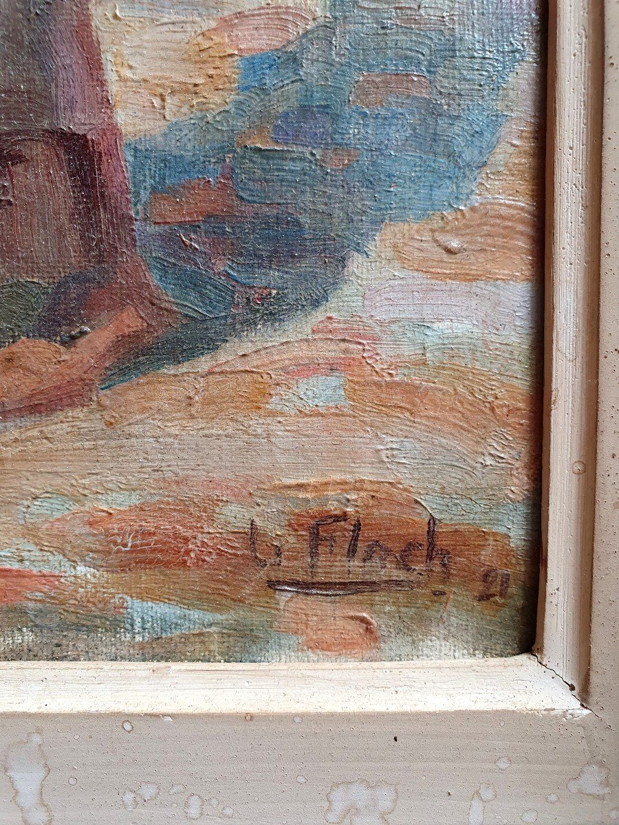 Lionel Floch Bretonne Devant Une église Huile Sur Toile 1921 Bretagne-photo-1