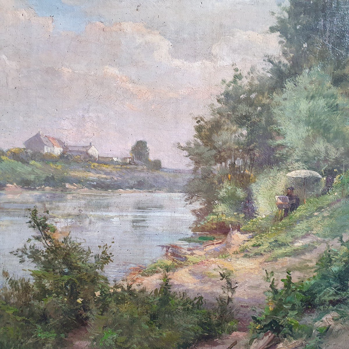 Charles Léon Mery Peintre En Bord De Seine Huile Sur Toile Contrecollée XIXème Siècle-photo-3