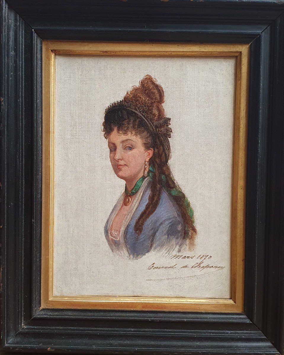 De Chaponay Portrait De Femme Aux Bijoux Huile Sur Toile 1870-photo-4