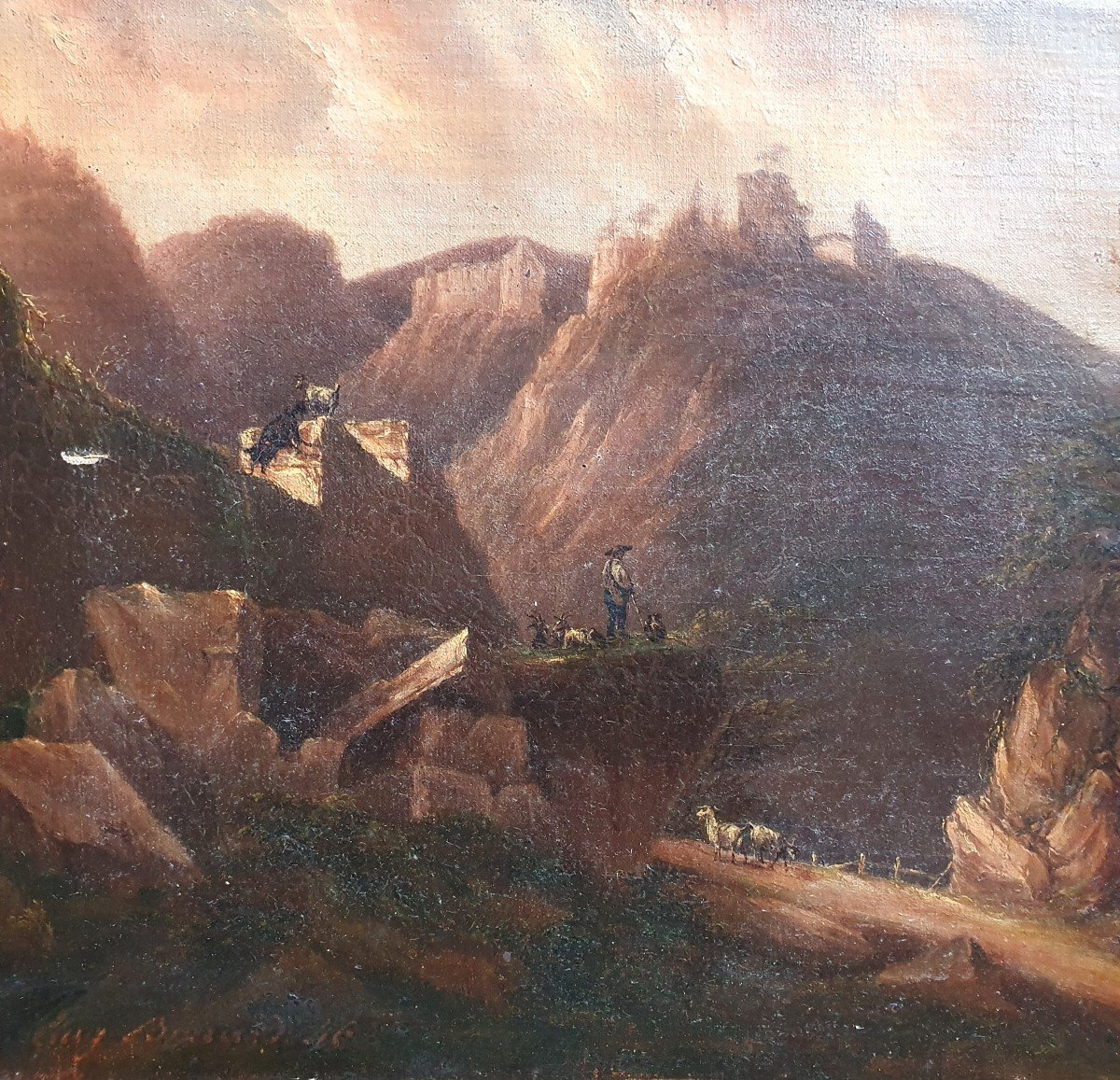 Auguste Bénard Landscape At The Ruined Castle Oil On Canvas 1846-photo-2