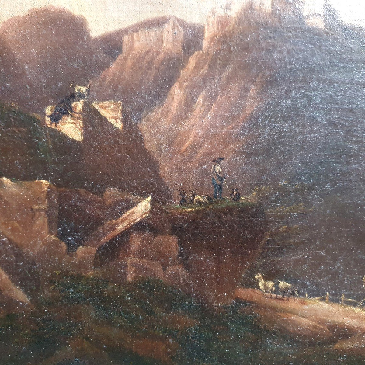 Auguste Bénard Landscape At The Ruined Castle Oil On Canvas 1846-photo-3