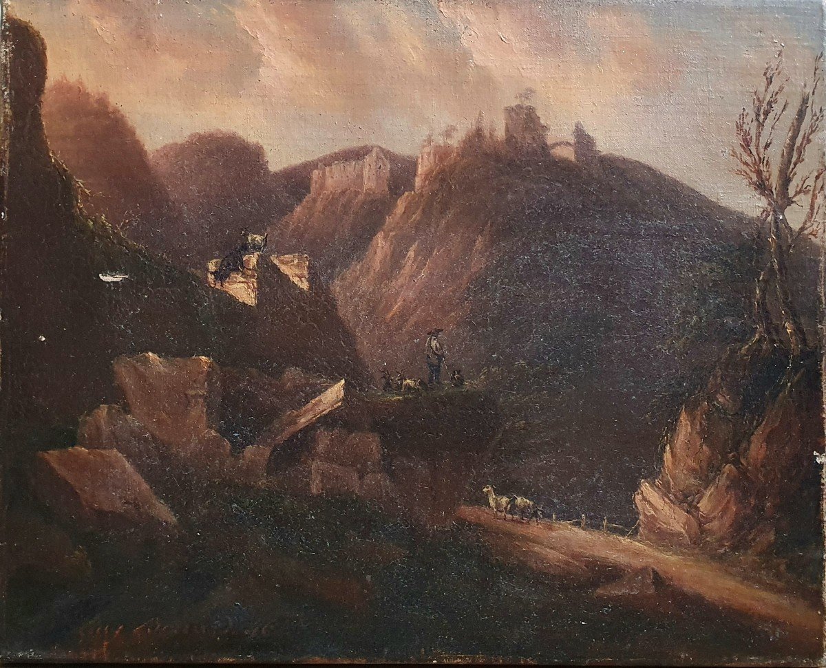 Auguste Bénard Landscape At The Ruined Castle Oil On Canvas 1846