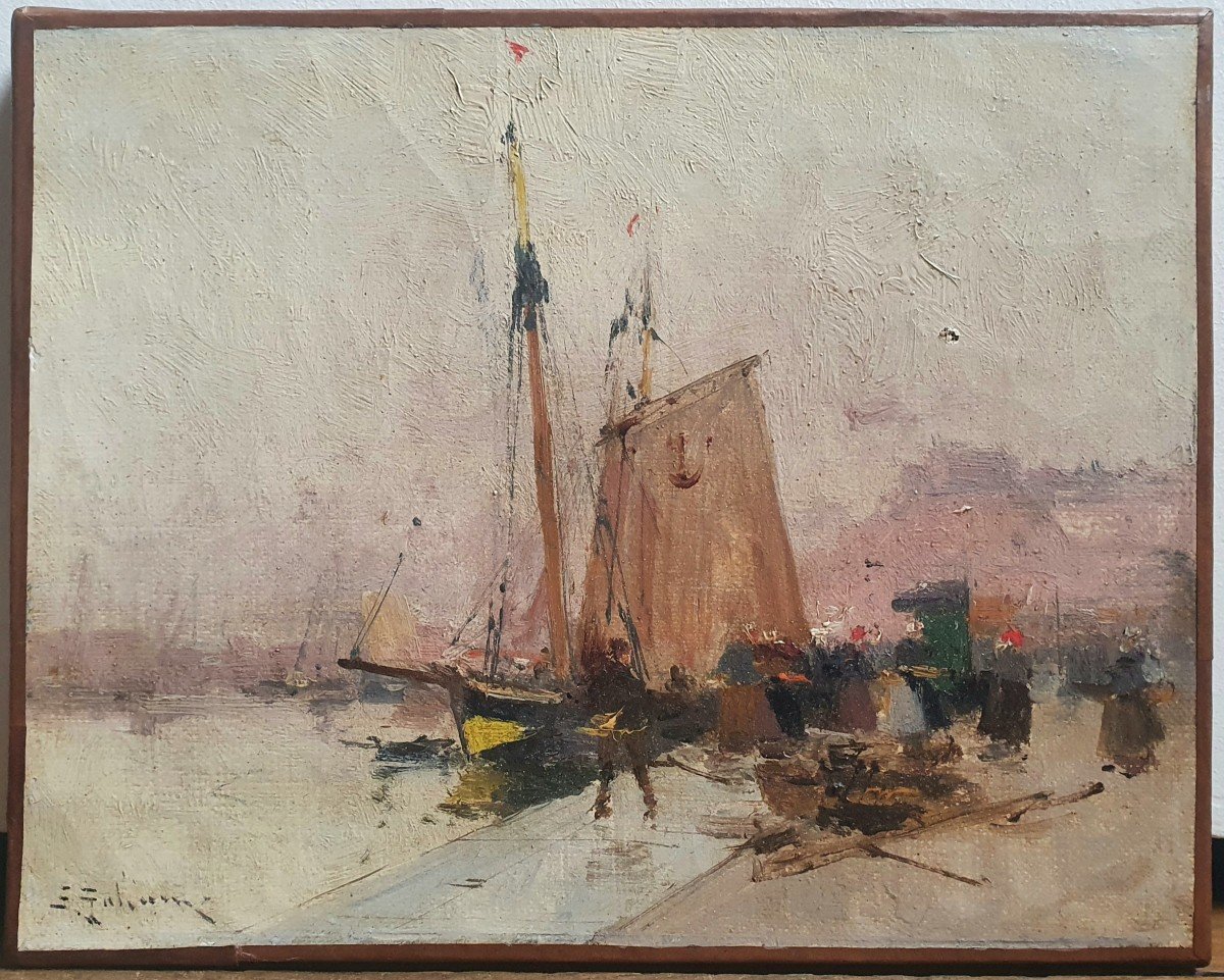 Eugène Galien Laloue Scène De Port Animée à Rouen Huile Sur Toile Fin Du XIXème Siècle -photo-2