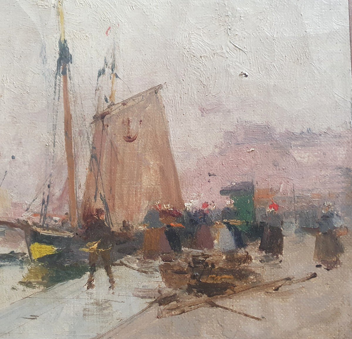 Eugène Galien Laloue Scène De Port Animée à Rouen Huile Sur Toile Fin Du XIXème Siècle -photo-3