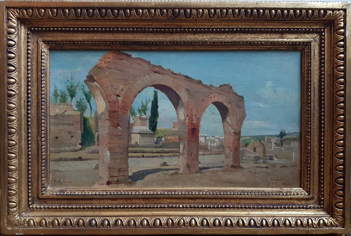 Charles Baptiste Schreiber Pompéi ruines Italie Huile sur toile  1875-photo-2