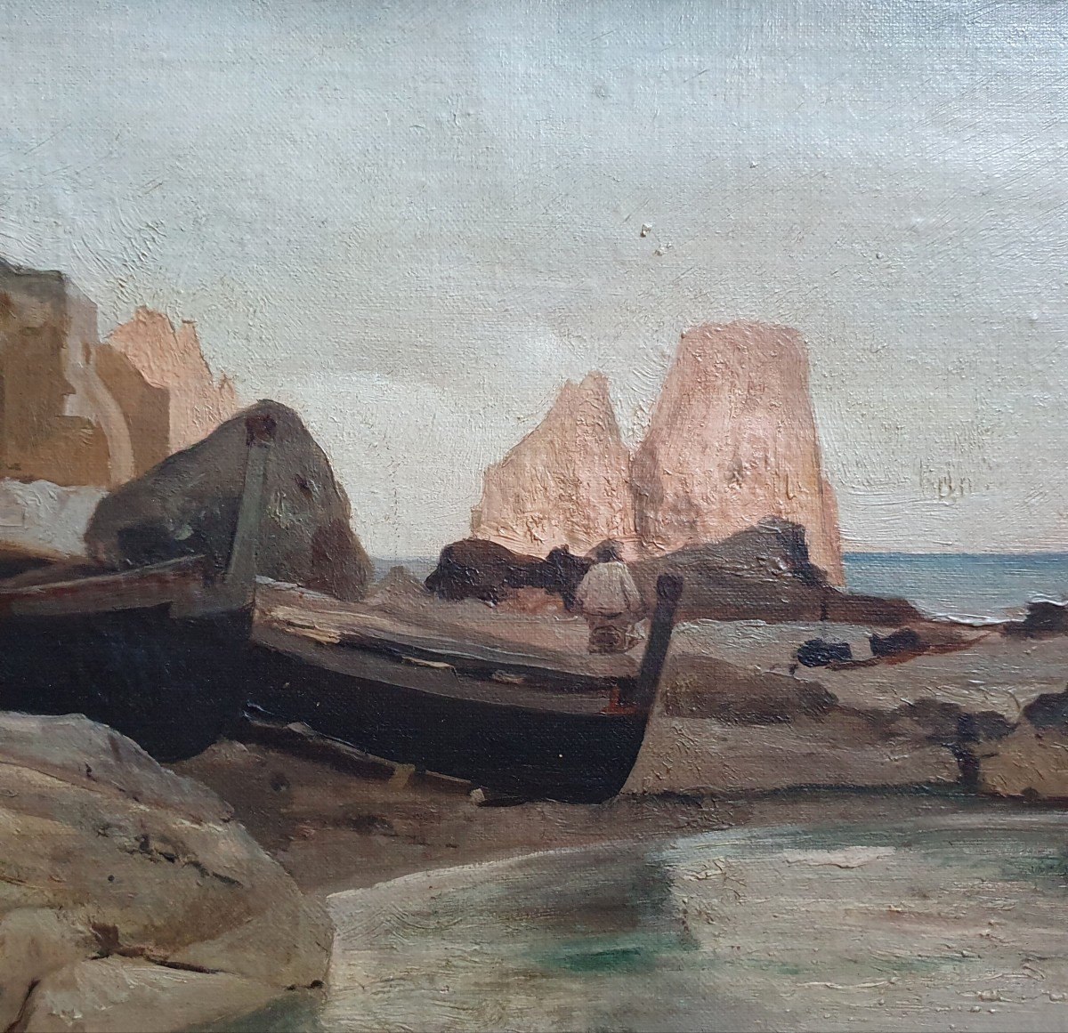 Charles Baptiste Schreiber Capri Italy Oil On Canvas 1875 Marine Sea-photo-3