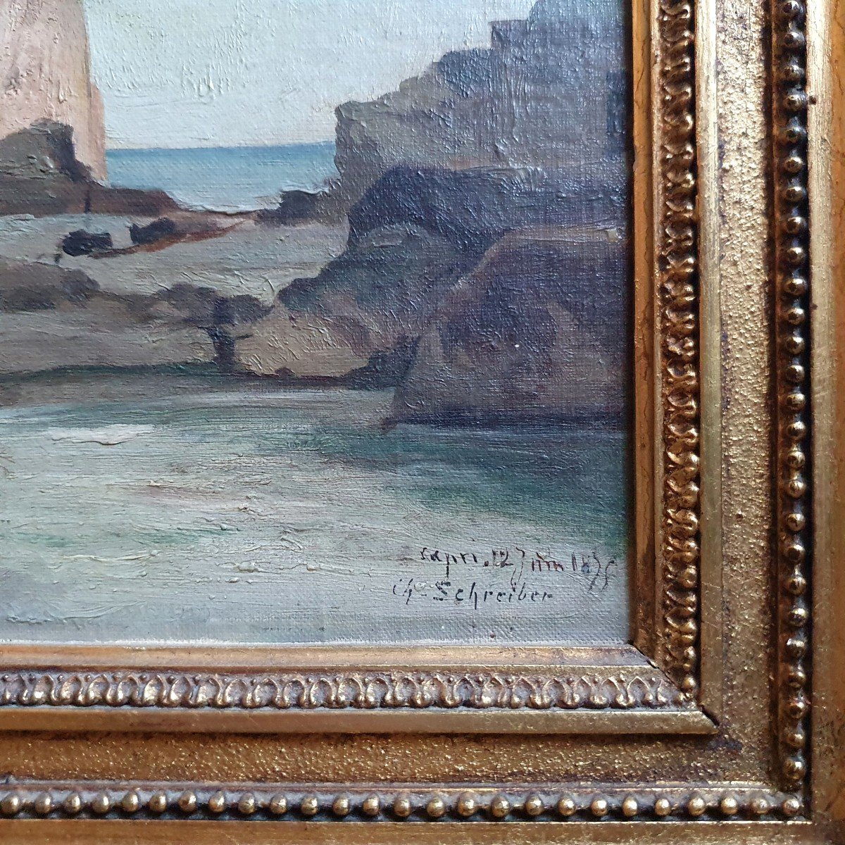 Charles Baptiste Schreiber Capri Italie Huile Sur Toile  1875 Marine Mer -photo-4