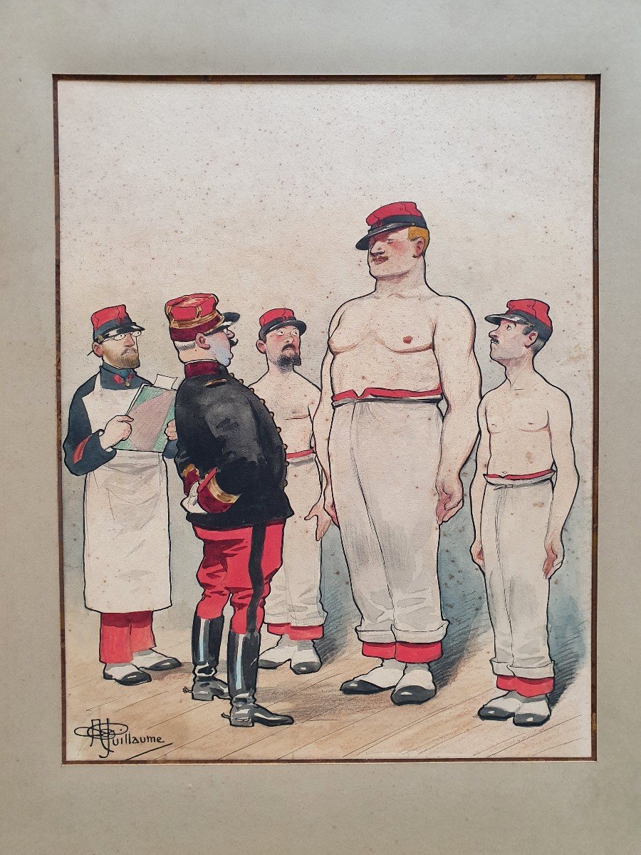 Albert Guillaume Military Caricature Watercolor And Gouache On Paper Medical Visit-photo-2