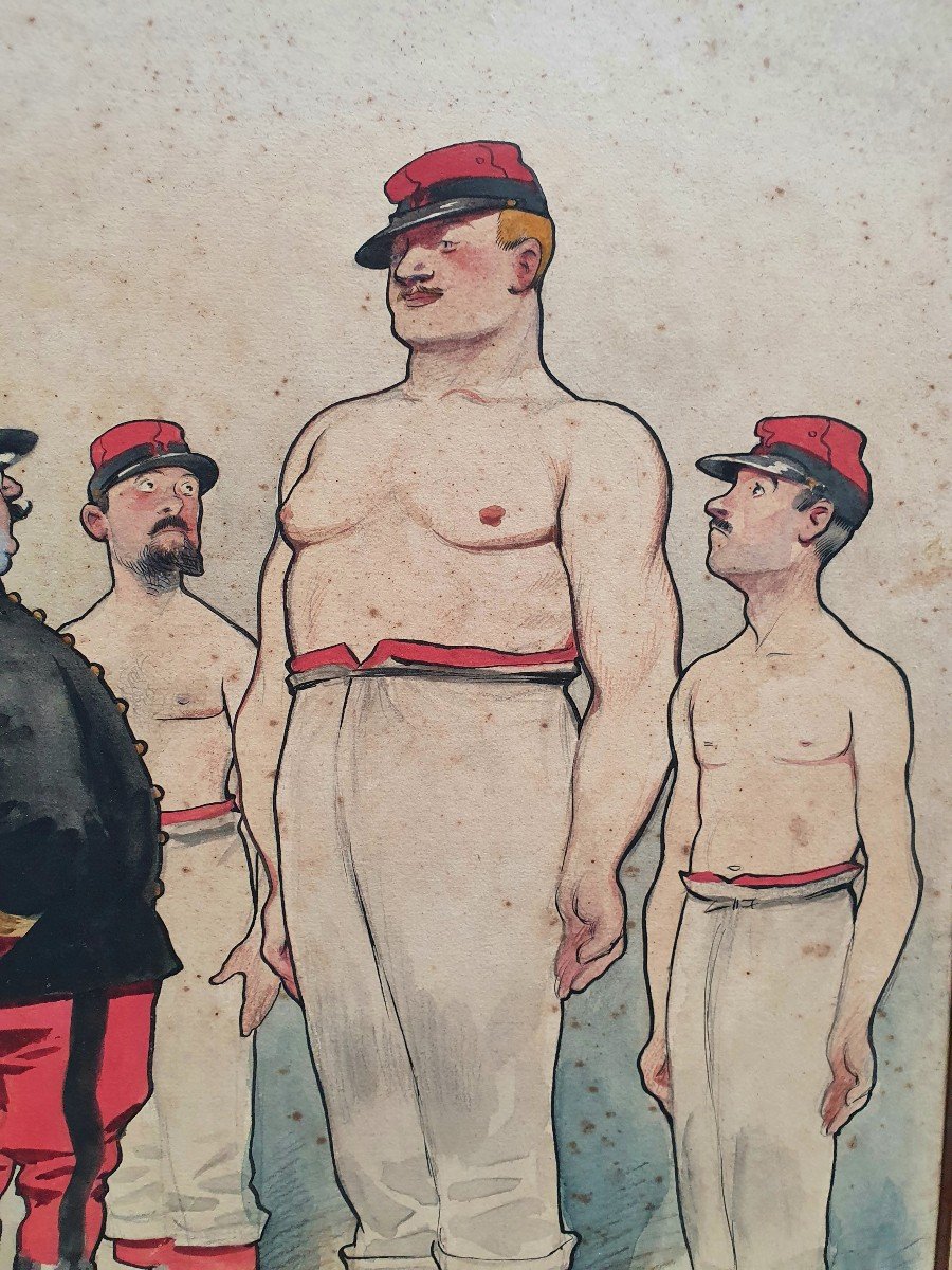 Albert Guillaume Military Caricature Watercolor And Gouache On Paper Medical Visit-photo-1