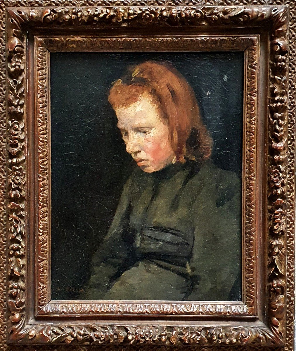 Emanuel Van Beever Portrait d'Une Jeune Fille Huile Sur Toile-photo-3