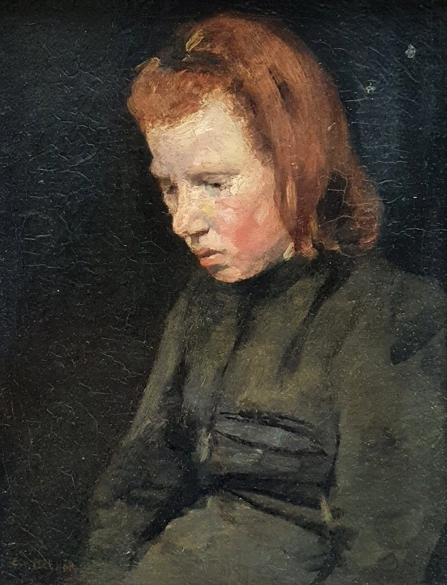 Emanuel Van Beever Portrait d'Une Jeune Fille Huile Sur Toile