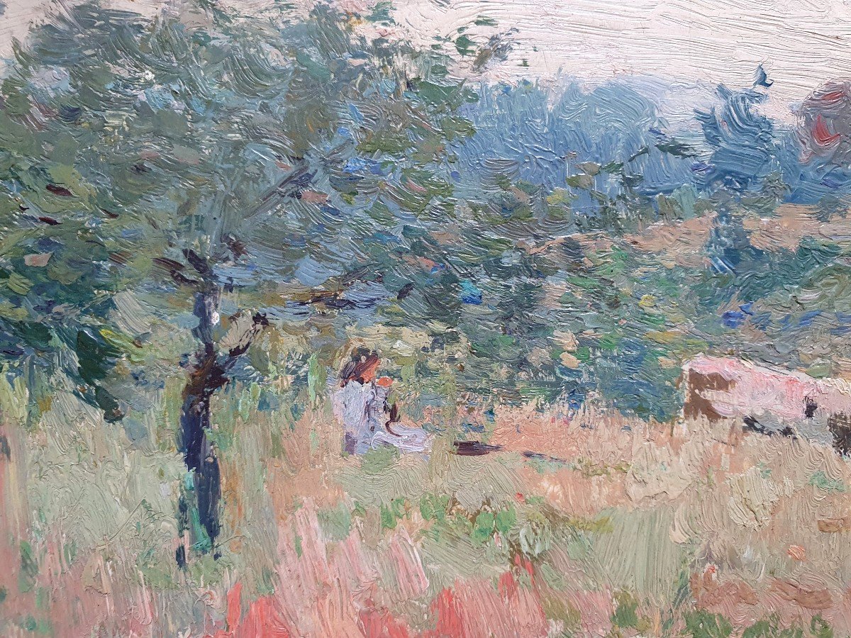 Ernest Godfrinon Paysage à La Jeune Fille Post-impressionnisme Huile Sur Panneau Ecole belge-photo-2