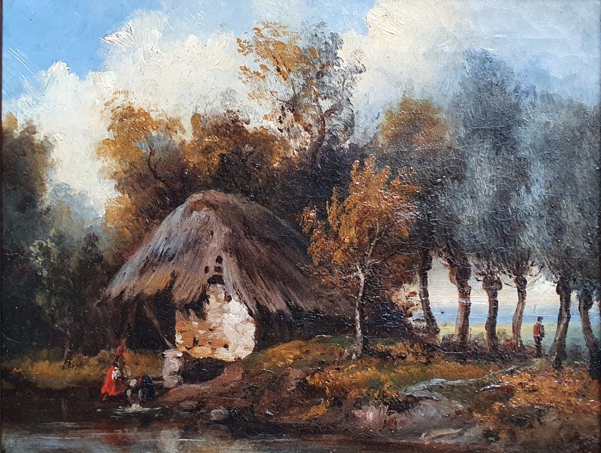 Barbizon School Animated Landscape Oil On Canvas XIXth Century Signed