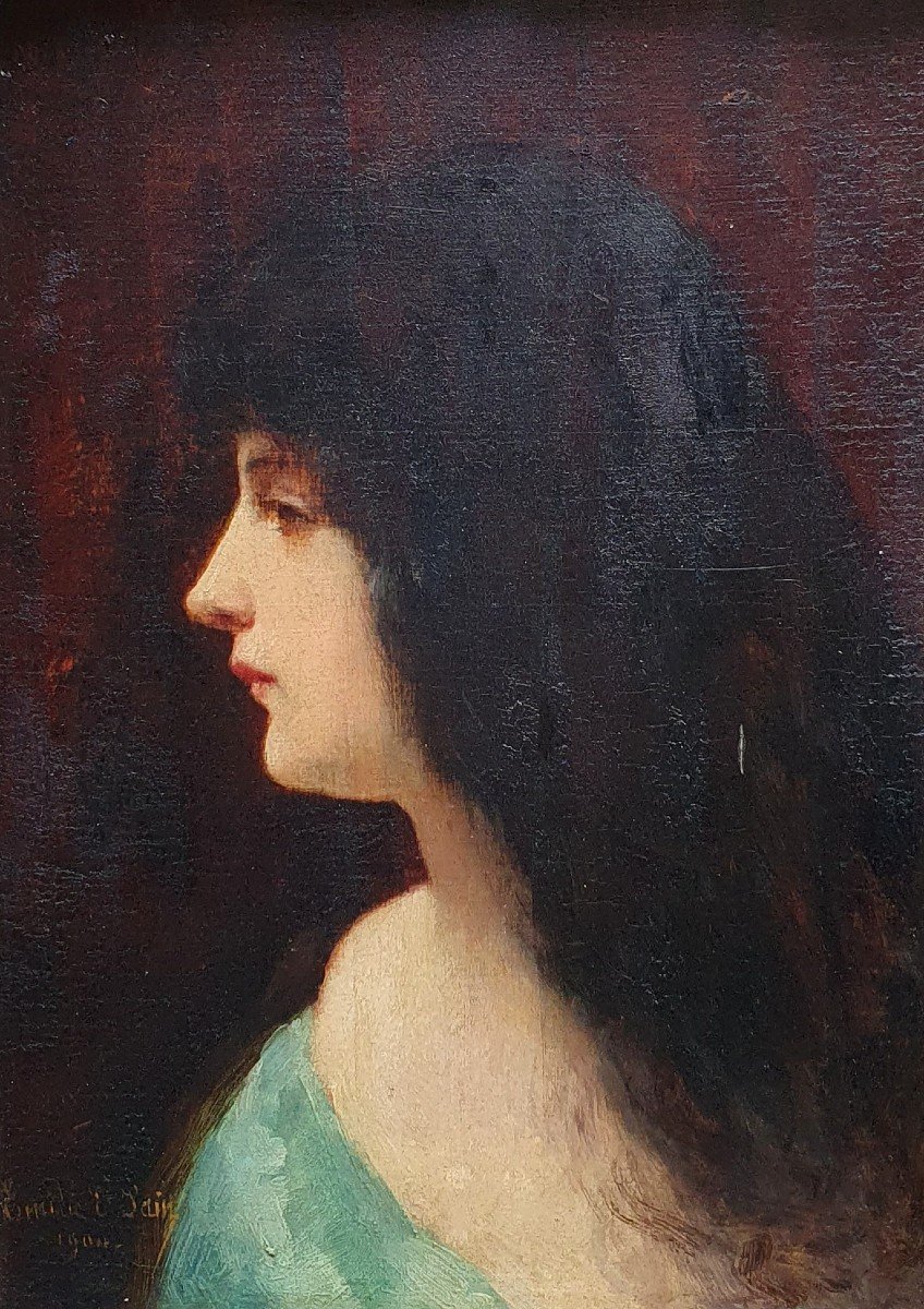 Edouard Alexandre Sain Profile Of His Daughter Emilie Woman Oil On Panel 1900-photo-2