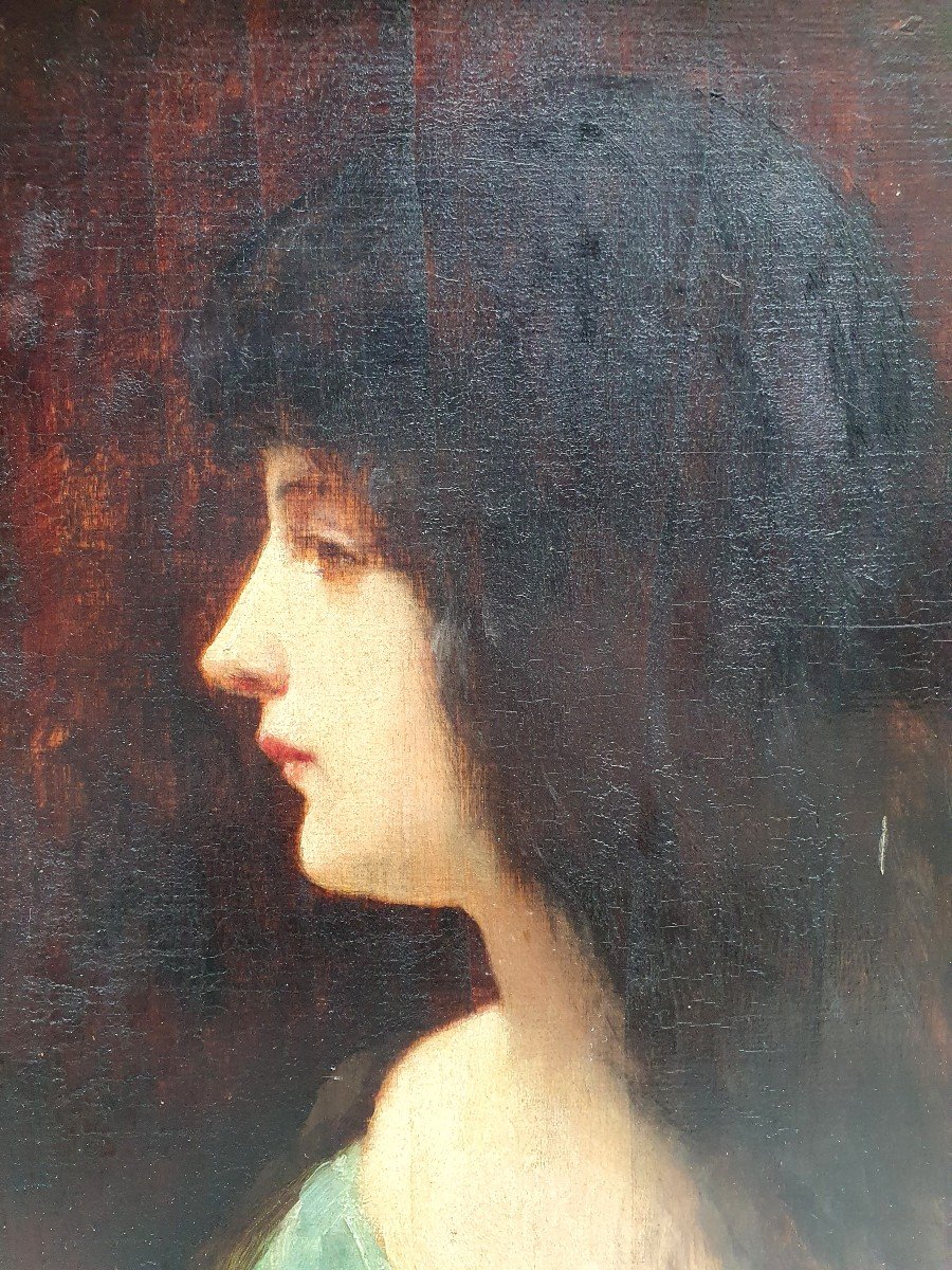 Edouard Alexandre Sain Profile Of His Daughter Emilie Woman Oil On Panel 1900-photo-3