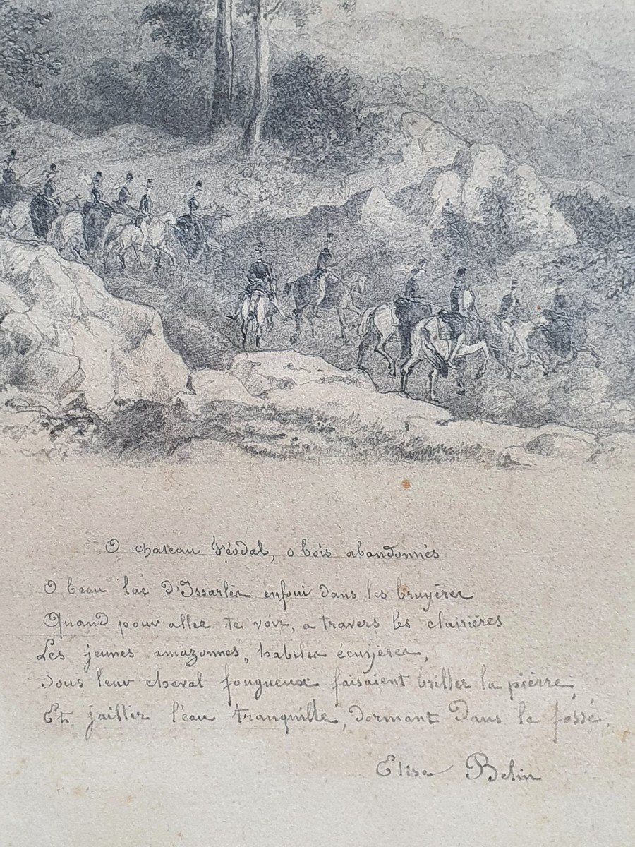 Les Amazones Vers Le Lac d'Issarlès Dessin Du XIXème Siècle Poème Elise Belin Château Vachères-photo-3