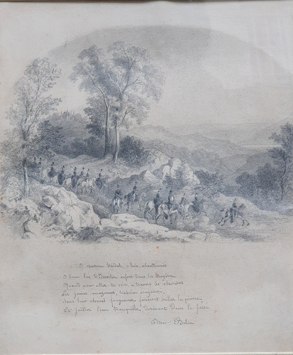 Les Amazones Vers Le Lac d'Issarlès Dessin Du XIXème Siècle Poème Elise Belin Château Vachères
