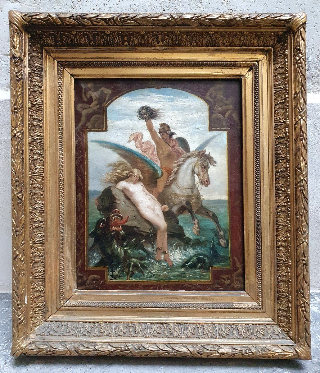 Félix Lacaille Persée Délivrant Andromède Huile Sur Toile Tête De Méduse Esquisse-photo-5
