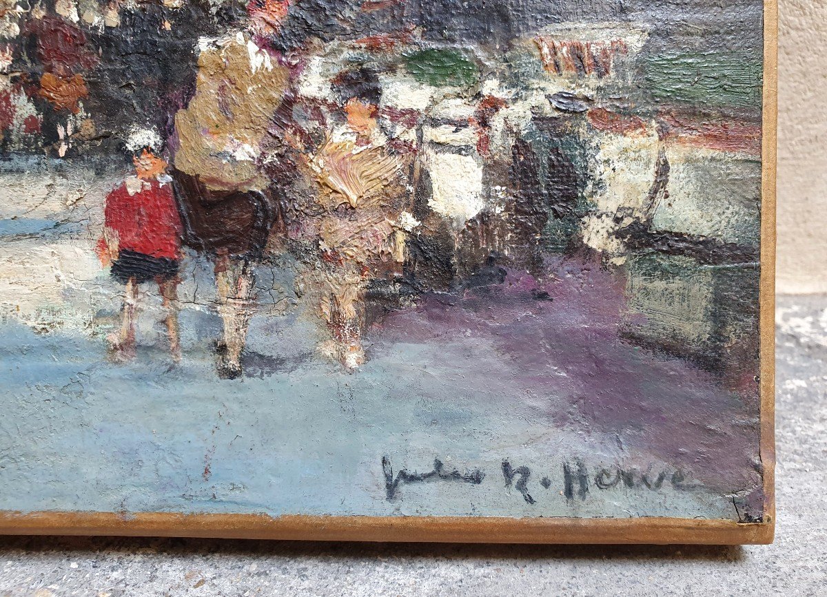 Jules René Hervé Les Bouquinistes à Paris Huile Sur Toile-photo-3