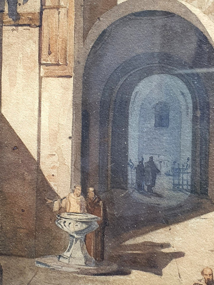 Intérieur d'Un Monastère Aquarelle Du Début Du XIXéme Siècle-photo-4