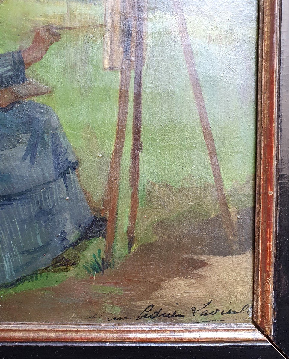 Marie Adrien Lavieille Autoportrait Au Chevalet Huile Sur Carton Fin Du XIXème Siècle-photo-1