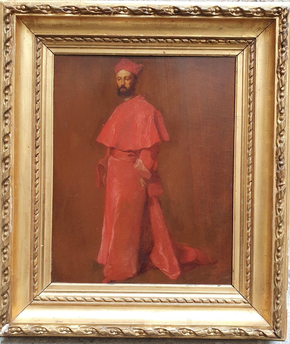 Cardinal Entourage By Jean Paul Laurens Oil On Panel Framed-photo-2