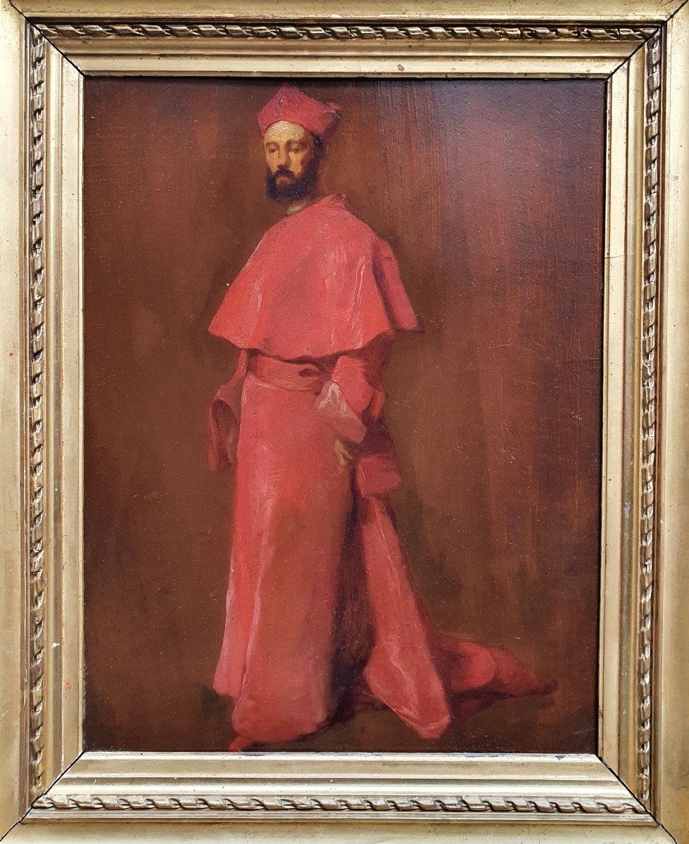 Cardinal Entourage By Jean Paul Laurens Oil On Panel Framed-photo-3