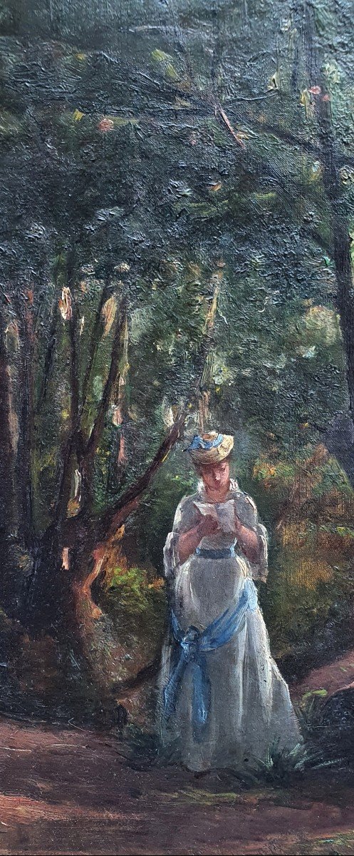 Alix Louise Enault Jeune Femme à La Lecture Dans Une Forêt Huile Sur Toile 1877-photo-2