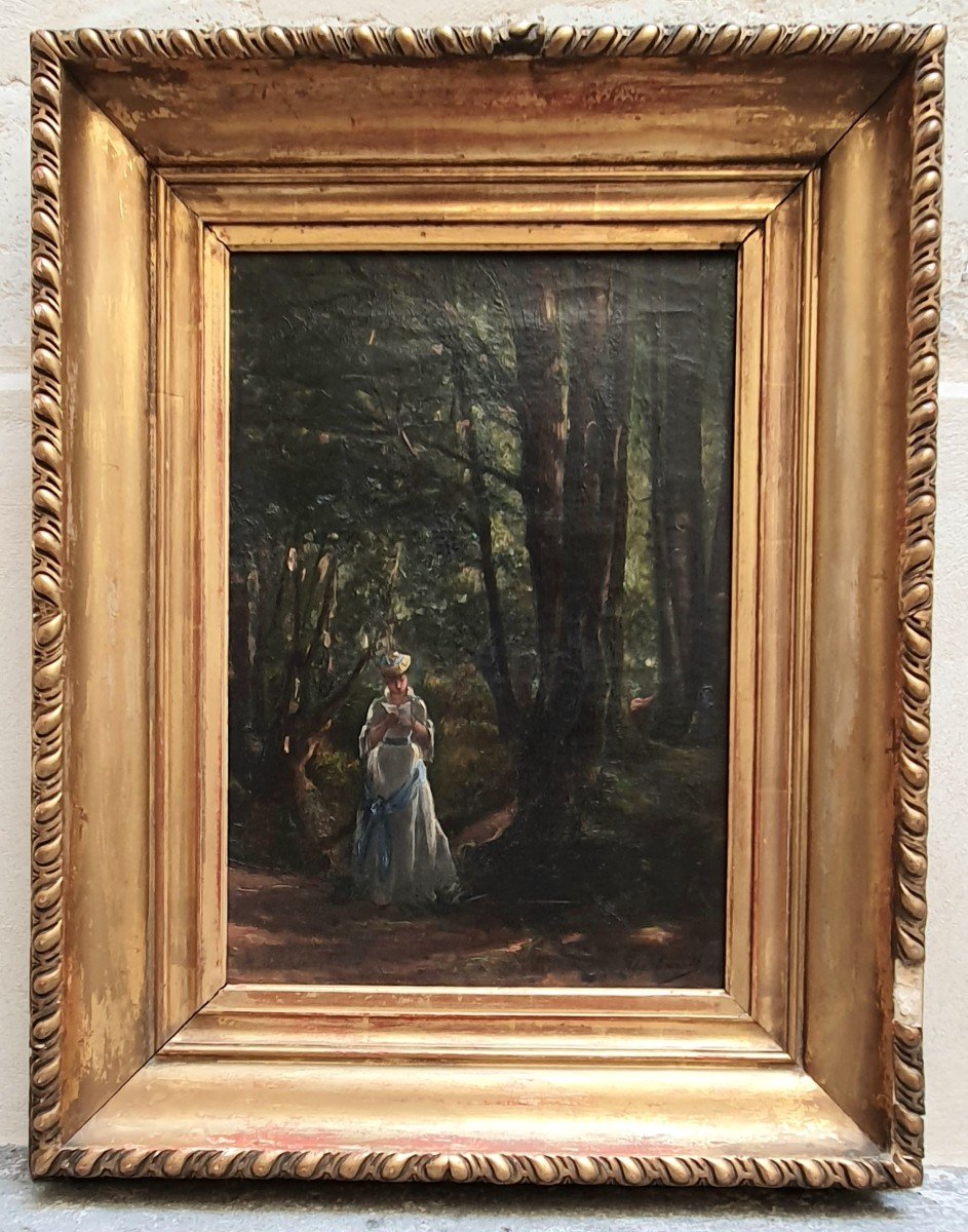 Alix Louise Enault Jeune Femme à La Lecture Dans Une Forêt Huile Sur Toile 1877-photo-3