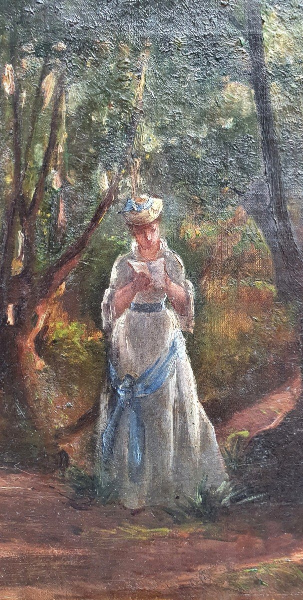 Alix Louise Enault Jeune Femme à La Lecture Dans Une Forêt Huile Sur Toile 1877-photo-4