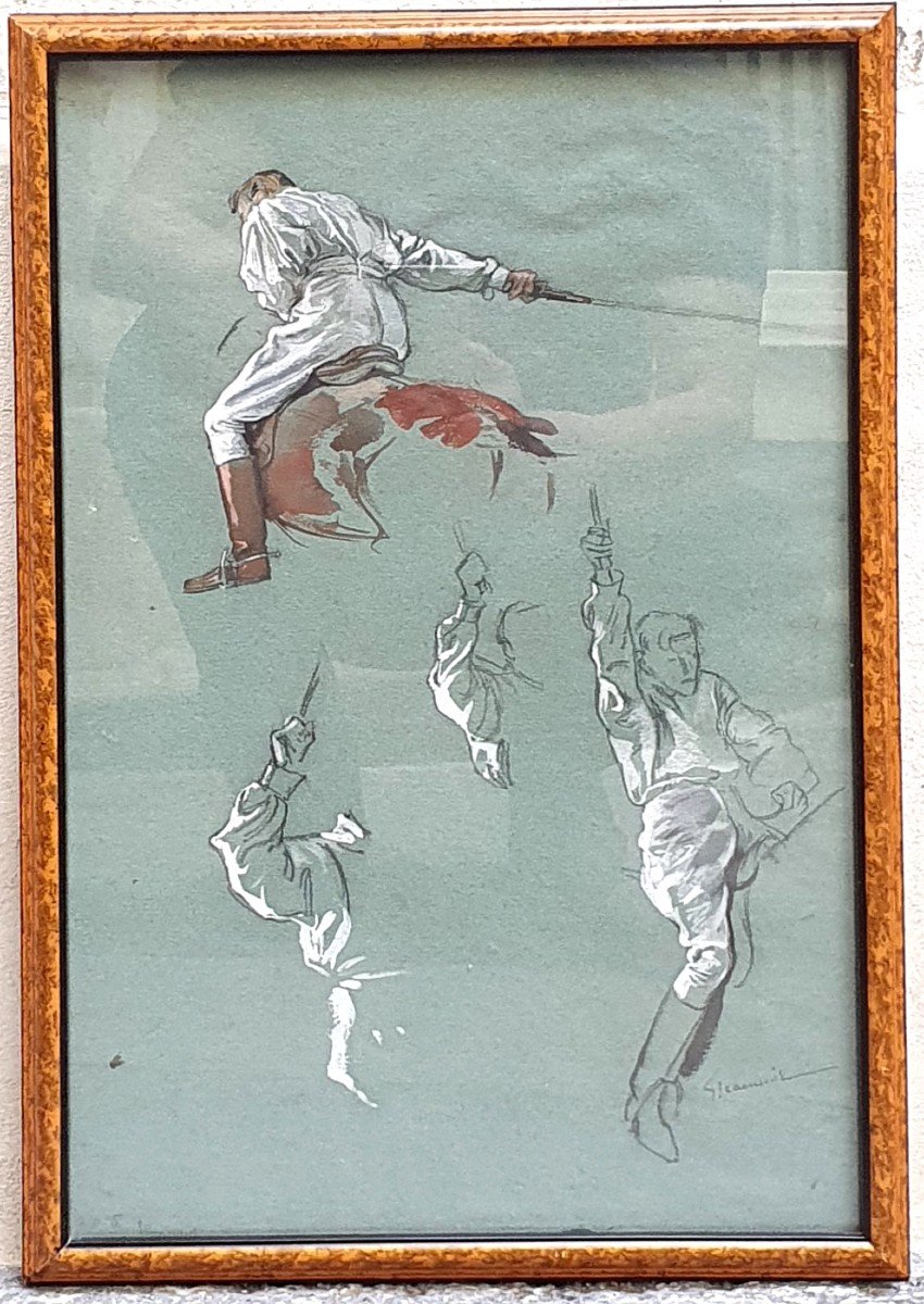 Georges Jeanniot Joueur De Polo Aquarelle Et Gouache Sur Papier Préparatoire Polo à Bagatelle-photo-2