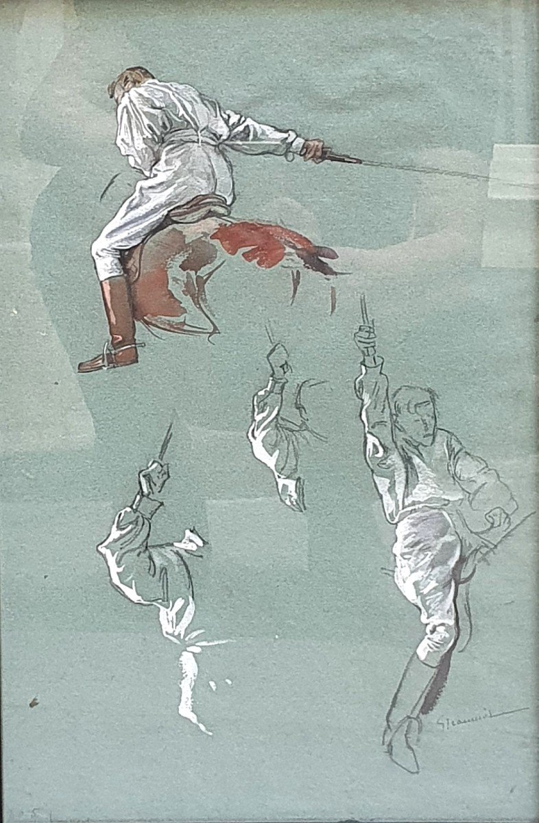 Georges Jeanniot Joueur De Polo Aquarelle Et Gouache Sur Papier Préparatoire Polo à Bagatelle