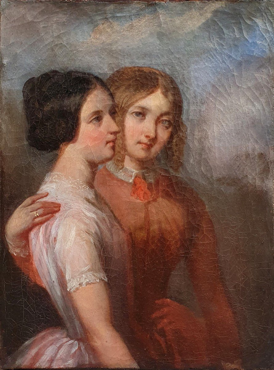 Portrait De Deux Femmes Vers 1840 Huile Sur Toile -photo-2