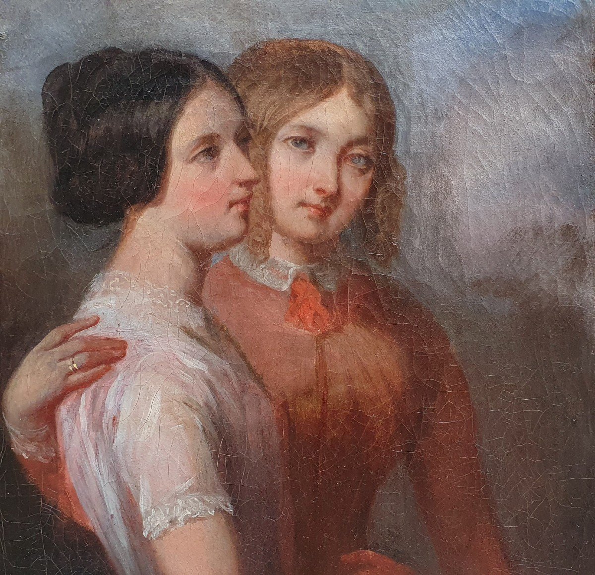 Portrait De Deux Femmes Vers 1840 Huile Sur Toile -photo-3