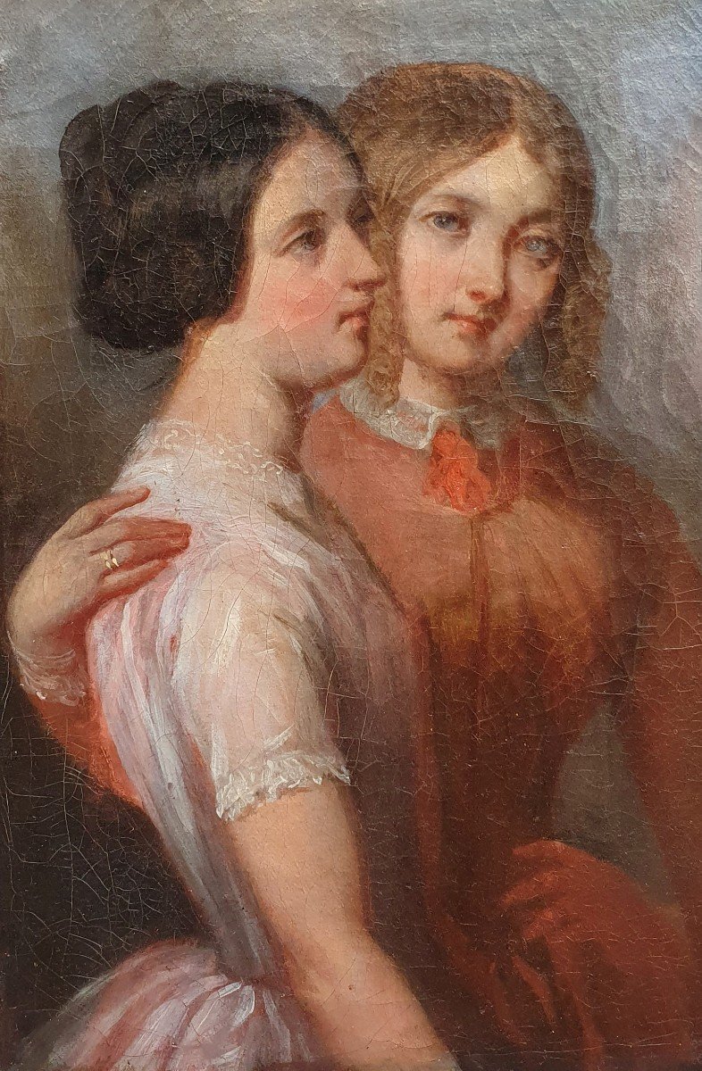 Portrait De Deux Femmes Vers 1840 Huile Sur Toile -photo-4