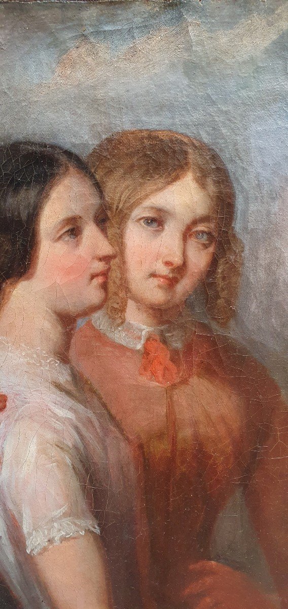 Portrait De Deux Femmes Vers 1840 Huile Sur Toile -photo-1