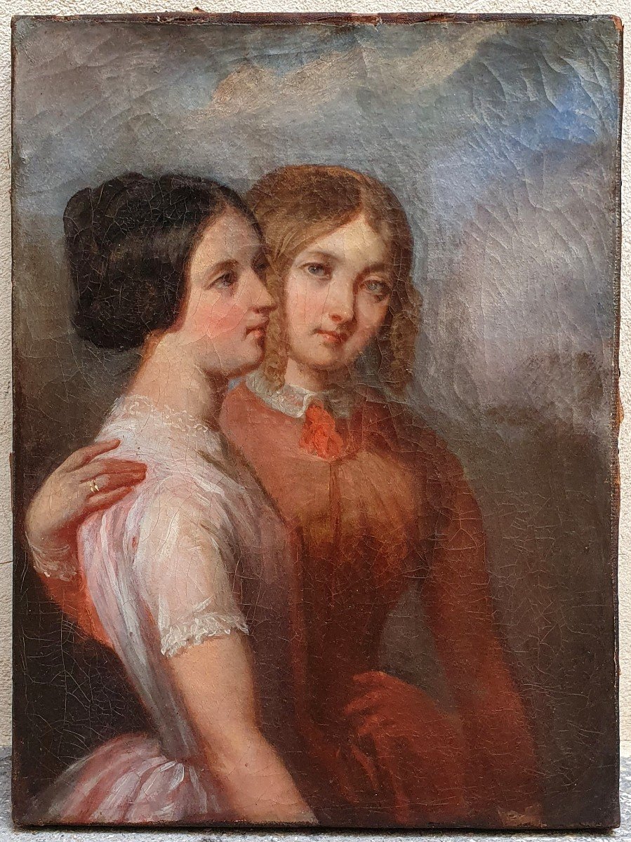 Portrait De Deux Femmes Vers 1840 Huile Sur Toile 