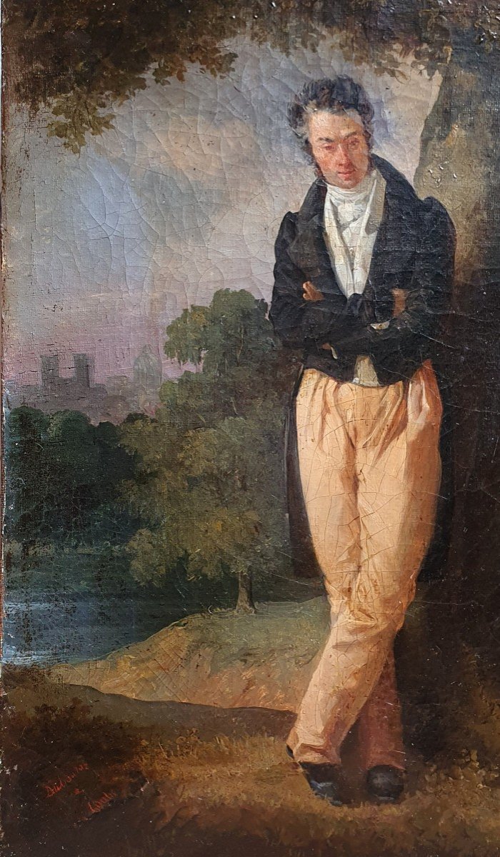 Jean Auguste Dubouloz Portrair De Dandy Dans La Campagne Parisienne Huile Sur Toile -photo-3