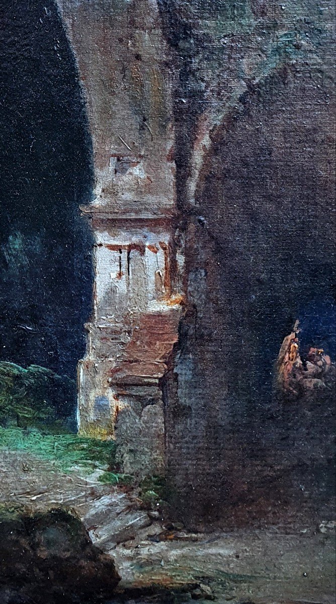 Interior Of A Ruined Church Oil On Canvas In The Taste Of Granet Italy-photo-4