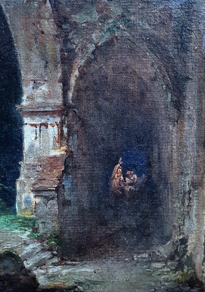 Interior Of A Ruined Church Oil On Canvas In The Taste Of Granet Italy-photo-1