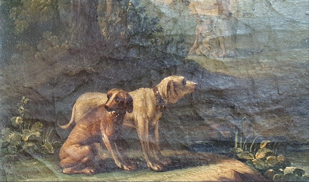 Jens Juel Diane Chasseresse Peintre Danois Huile Sur Toile Du XVIIIème Siècle Chiens à Nettoyer-photo-4