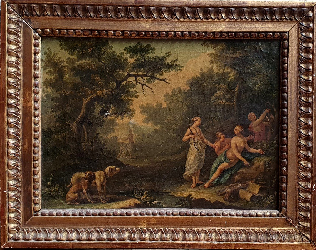 Jens Juel Diane Chasseresse Peintre Danois Huile Sur Toile Du XVIIIème Siècle Chiens à Nettoyer-photo-3